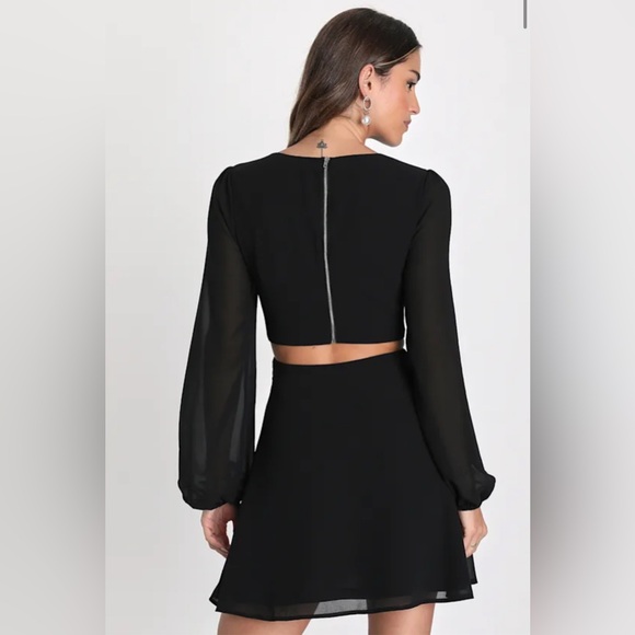 Lulus Garden Bliss Black Long Sleeve Cutout Mini Dress - Picture 2 of 8